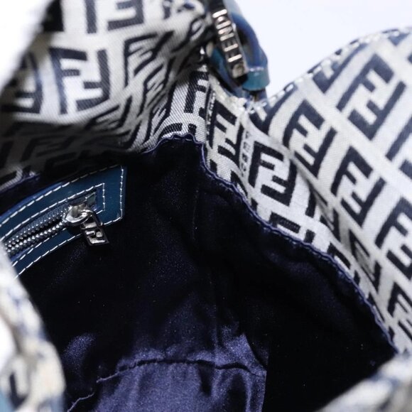 FENDI Zucchino Canvas Mamma Baguette Shoulder Bag Navy Gold Auth 139307 - Picture 13 of 16